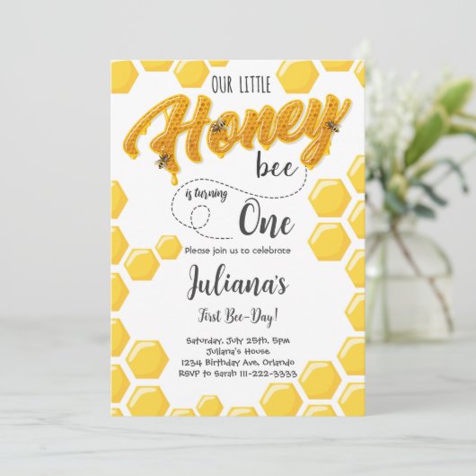 Honigbiene zum ersten Geburtstag Einladung (Stehend Vorderseite)