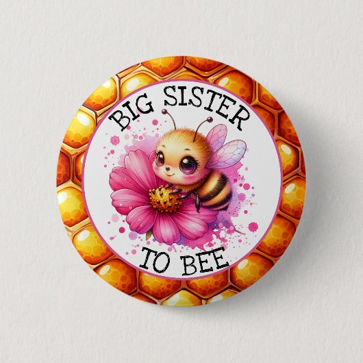Honigbiene zum Thema Girl's Baby Shower Schwester Button (Vorderseite)
