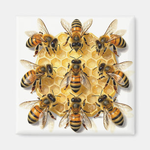 Honigbienen auf einem sechseckigen Honigwabenkreis Magnet