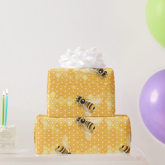 Honigbienen auf hellen Honigwabenmustern Geschenkpapier
