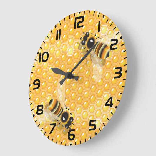 Honigbienen auf hellen Honigwabenmustern Große Wanduhr (Winkel)