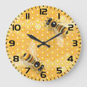 Honigbienen auf hellen Honigwabenmustern Große Wanduhr (Vorderseite)