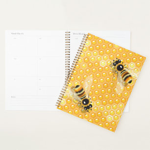 Honigbienen auf hellen Honigwabenmustern Planer