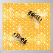 Honigbienen auf hellen Honigwabenmustern Poster (Vorne)