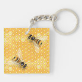 Honigbienen auf hellen Honigwabenmustern Schlüsselanhänger (Rückseite)