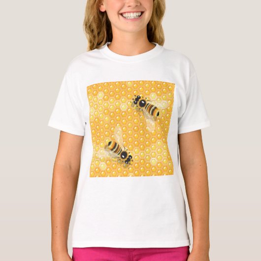 Honigbienen auf hellen Honigwabenmustern T-Shirt (Vorderseite)