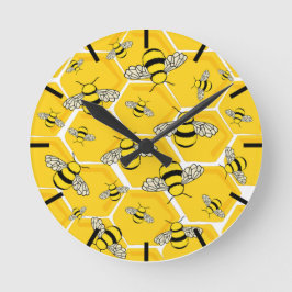Honigbienen auf Honeycomb Niedlich Runde Wanduhr