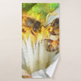 Honigbienen auf Lemon Blossom Wasserfarben Kunst Badehandtuch