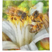 Honigbienen auf Lemon Blossom Wasserfarben Kunst Duschvorhang (Vorderseite)