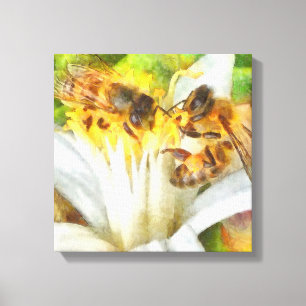 Honigbienen auf Lemon Blossom Wasserfarben Kunst Leinwanddruck