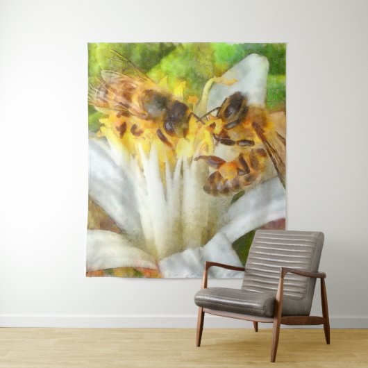 Honigbienen auf Lemon Blossom Wasserfarben Kunst Wandteppich (Beispiel)