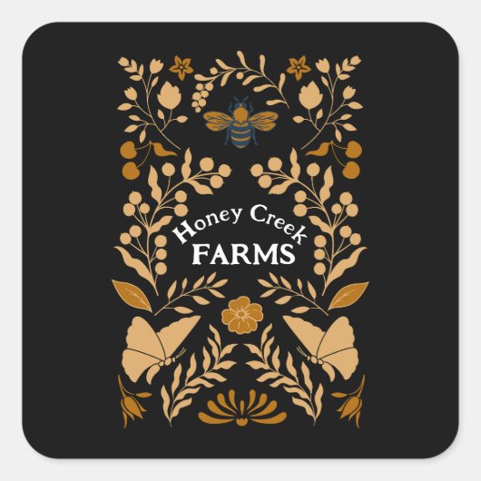 Honigbienen-Aufkleber oder Etiketten Schwarz und G Quadratischer Aufkleber (Vorderseite)