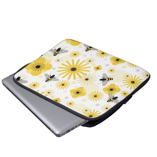 Honigbienen-Blumen u. Laptopschutzhülle (Vorne Knopf)