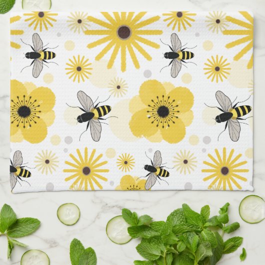 Honigbienen-Blumen u. Polka-Punkt-Küchen-Tuch Handtuch (Gefaltet)