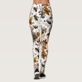 Honigbienen Blüten und Blätter Muster doodle Kunst Leggings (Rückseite)
