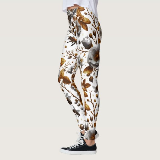 Honigbienen Blüten und Blätter Muster doodle Kunst Leggings (Links)