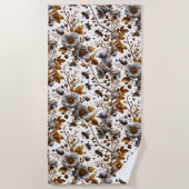 Honigbienen Blüten und Blätter Muster doodle Kunst Strandtuch (Vorderseite)