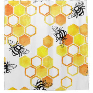 Honigbienen: Gelbes Aquarellmuster Duschvorhang