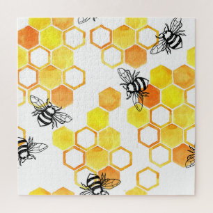 Honigbienen: Gelbes Aquarellmuster Puzzle