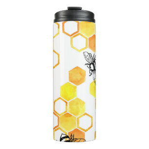 Honigbienen: Gelbes Aquarellmuster Thermosbecher