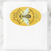Honigbienen-Honig-Glas-Bienenhaus beschriftet | Ovaler Aufkleber (Tasche)