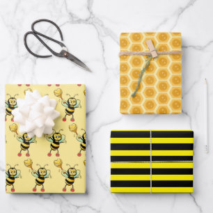 Honigbienen mit Herz- und Honigwaben-Muster-Verpac Geschenkpapier Set