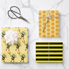 Honigbienen mit Herz- und Honigwabenmuster Geschenkpapier Set