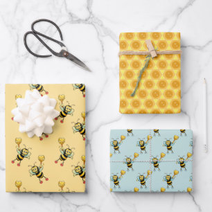 Honigbienen mit Herz & Wabenmuster Geschenkpapier Set