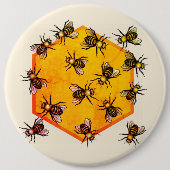 Honigbienen mit orangegelbem Hexagon zeichnend Kun Button (Vorderseite)