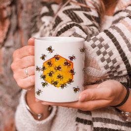 Honigbienen mit orangegelbem Hexagon zeichnend Kun Kaffeetasse
