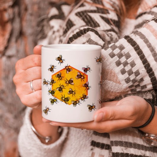 Honigbienen mit orangegelbem Hexagon zeichnend Kun Kaffeetasse