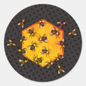 Honigbienen mit orangegelbem Hexagon zeichnend Kun Runder Aufkleber (Vorderseite)