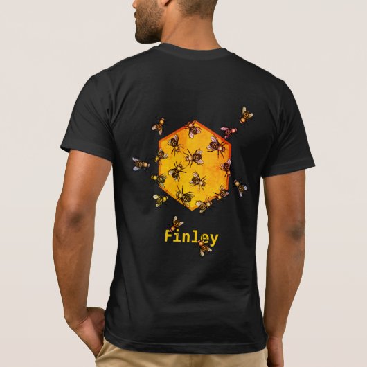 Honigbienen mit orangegelbem Hexagon zeichnend Kun T-Shirt (Rückseite)
