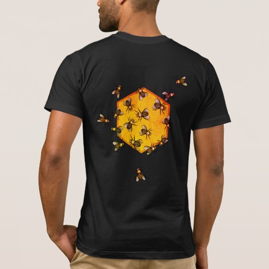 Honigbienen mit orangegelbem Hexagon zeichnend Kun T-Shirt (Rückseite)