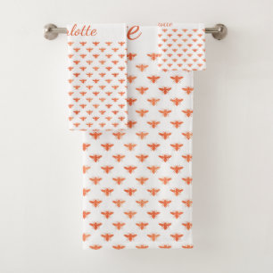 Honigbienen Rose Gold-Monogramm-Skript Badhandtuch Set