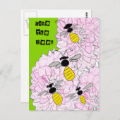 Honigbienen über Pink Dahlias Postkarte (Vorne/Hinten)