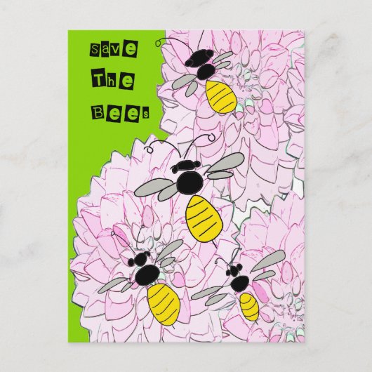 Honigbienen über Pink Dahlias Postkarte (Vorderseite)