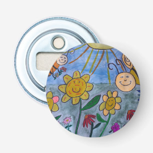 Honigbienen und Blume Button Flaschenetikett Flaschenöffner