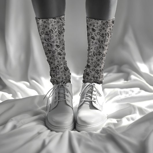 Honigbienen und Blume gestreift Blumenmuster Grau Socken