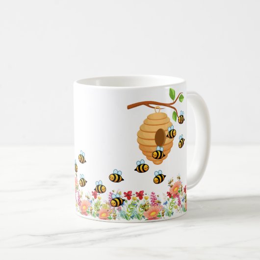 Honigbienen und Blume Kaffeetasse (VorderseiteRechts)