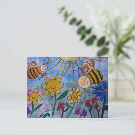 Honigbienen und Blume Postkarte (Stehend Vorderseite)