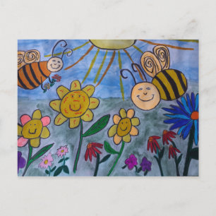 Honigbienen und Blume Postkarte