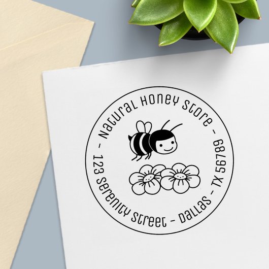 Honigbienen und Blume Runde Geschäftsadresse 2 Permastempel