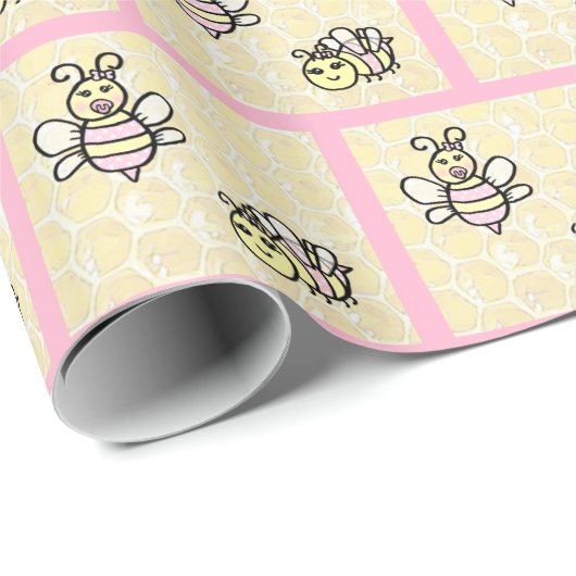 Honigbienen und Honeycomb Babydusche oder Geburtst Geschenkpapier (Rolleneckpunkt)