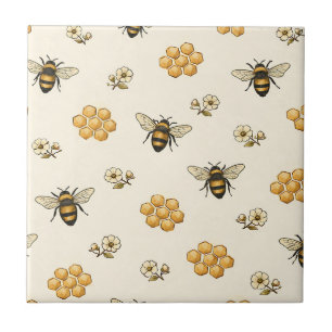 Honigbienen und Honigwaben nahtloses Muster Fliese