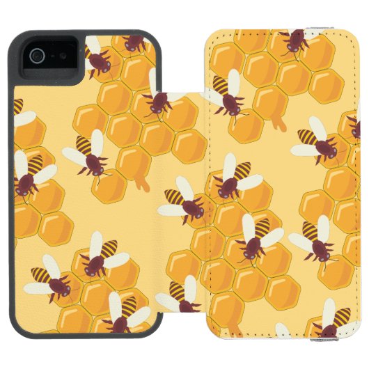 Honigbienen und Honigwabendesign Incipio iPhone Geldbeutel-Hülle (Folio Geöffnet)