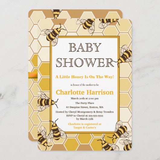 Honigbienen und Honigwabendusche Einladung (Vorne/Hinten)