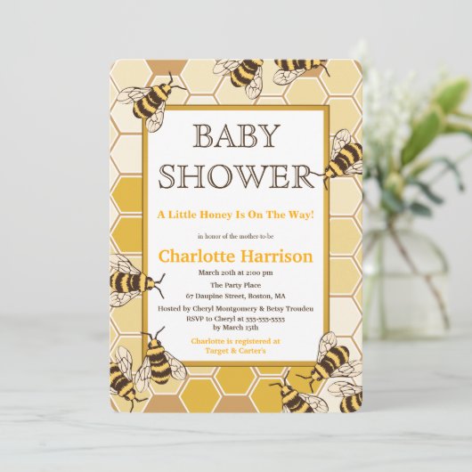 Honigbienen und Honigwabendusche Einladung (Stehend Vorderseite)