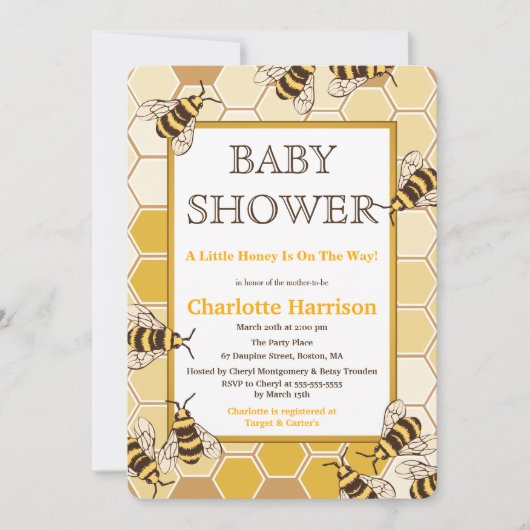 Honigbienen und Honigwabendusche Einladung (Vorderseite)