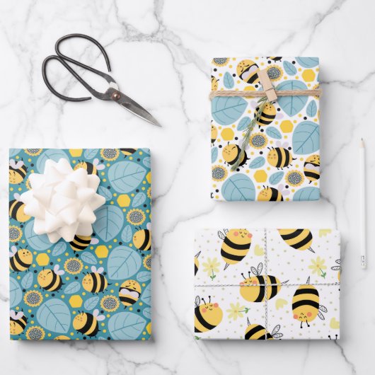 Honigbienen und Sonnenblumen Geschenkpapier Set (Vorderseite)